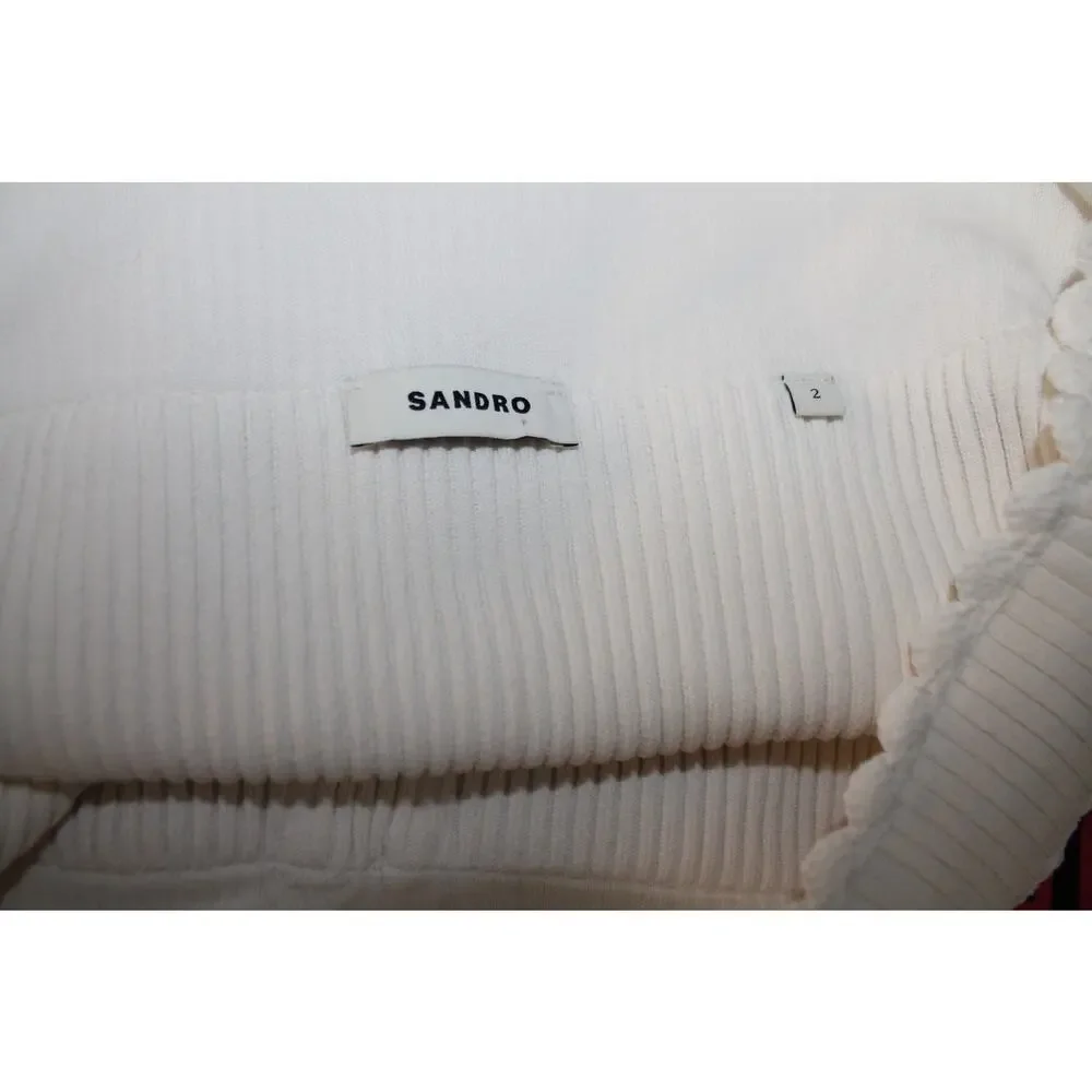 Sandro White Rib Knit Off the Shoulder Crop Top w/ Gold Buttons sz 2 (M) - Picture 4 of 4